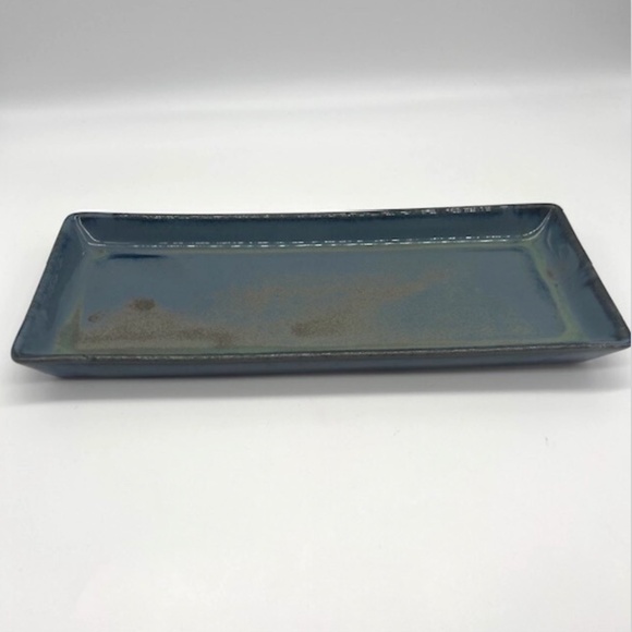 IKEA Ideal 18276 Blue Ceramic Brutalist Tray 12" Serving Houseware Platter Decor - Picture 1 of 7